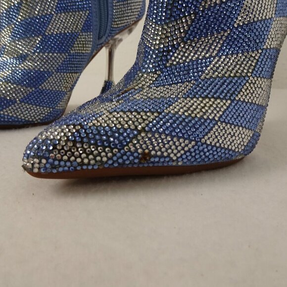 Gianni Bini Alfiee Checkered Rhinestone Flared Heeled Booties Size 5 - Picture 8 of 9